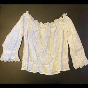 H&M white off shoulder lace crop top